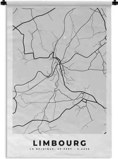 Wandkleed - Wanddoek - Stadskaart – Zwart Wit - Kaart – Limbourg – België – Plattegrond - 120x180 cm - Wandtapijt