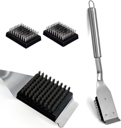 RVS Grillborstel met Vierkante Handgreep voor Comfortabel en Veilig Schoonmaken van Barbecues en Grillroosters