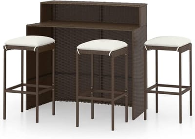 Tuinbarset 4-delig - Buitenmeubelen set - Buiten genieten - Weerbestendig rotan - 120 cm tafel - Bruin