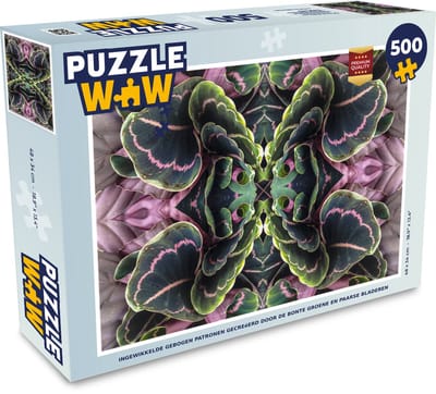 Puzzel Ingewikkelde gebogen patronen gecreëerd door de bonte groene en paarse bladeren - Legpuzzel - Puzzel 500 stukjes