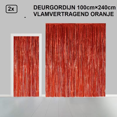 2x Folie gordijn metallic 2,4m x 1m oranje - Decoratie festival themafeest Holland gala disco glitter and glamour wanddeco