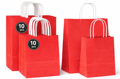 20 x Rode papieren draagtassen – 2 formaten 18x8x22 cm & 22x10x28 cm – Kraft papier tasjes met handvat rood