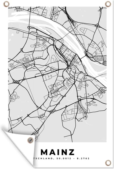 Muurdecoratie Stadskaart - Duitsland - Mainz - Plattegrond - Kaart - 120x180 cm - Tuinposter - Tuindoek
