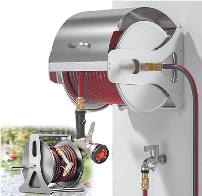 Slanghaspel - Slanghouder - Tuin Water Geven - Roestvrij Staal - 50 Meter - Zilver