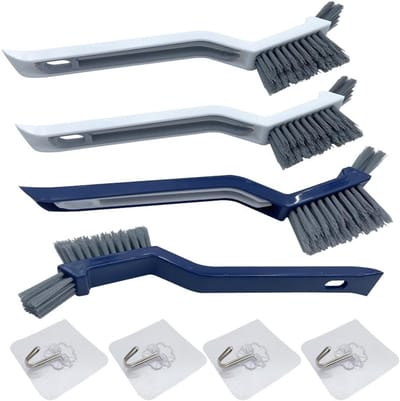 Multifunctionele Vloerborstel Set - 4 Stuks Schoonmaakborstels voor Badkamer, Raam en Tegels (2 Blauw + 2 Wit) - Ideaal voor Haar en Vuil Verwijderen