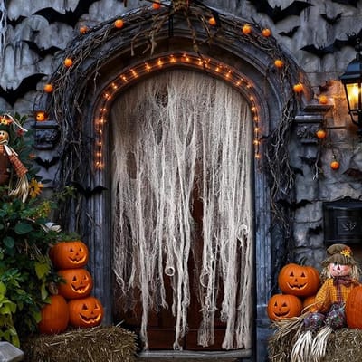 Deurgordijn Halloween 76x180CM - Wit doek - Griezelig spookachtig - Perfect voor huisdecoratie - ShopVlot