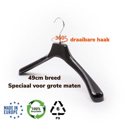 [Set van 10] XL Luxe en stevige zwarte kunststof kledinghangers / kleerhangers / jashangers / garderobehangers met extra brede schouders en uitgevoerd met een zilveren draaibare haak