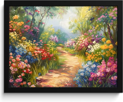 Poster in lijst - Fotolijst 40x30 cm - Posters - Natuur - Landschap - Bloemen - Kleurrijk - Posterlijst zwart - Decoratie - Wanddecoratie woonkamer - Muurdecoratie slaapkamer