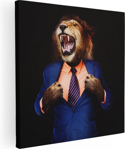 Artaza Canvas Schilderij Leeuw In Pak - Leeuwenkop - 80x80 - Groot - Foto Op Canvas - Canvas Print