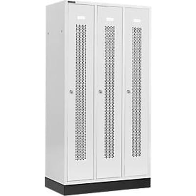 Schäfer Shop Select Kledinglocker, met geperforeerde rijen, 3 compartimenten, 300 mm, met fitting, cilinderslot, deur lichtgrijs