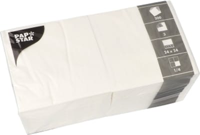 200 Servetten 3-laags 1/4 vouw 24 cm x 24 cm wit