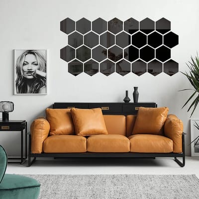 36 stuks Zeshoekige Spiegelstickers Acryl Decoratieve Wandstickers voor Woonkamer en Slaapkamer