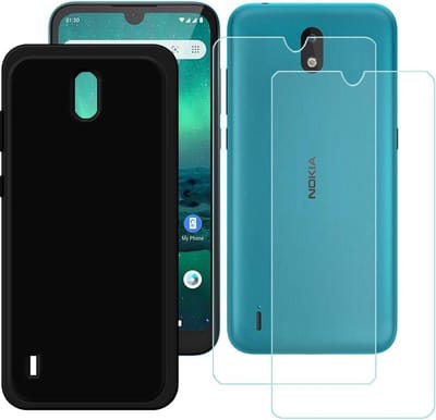 Silicone hoesje zwart met 2 Pack Tempered glas Screen Protector Geschikt voor: Nokia 1.3