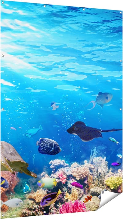 Gards Tuinposter Vissen met Koraalrif onder Water - 120x180 cm - Tuindoek - Tuindecoratie - Wanddecoratie buiten - Tuinschilderij