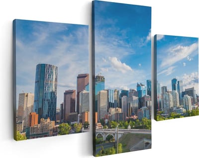 Artaza Canvas Schilderij Drieluik Skyline Calgary Stad in Canada - 90x60 - Foto Op Canvas - Canvas Print