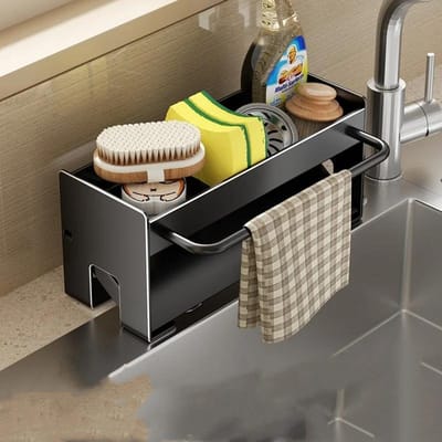 Keukenaanrechtstandaard Sponshouder Afdruiprek Organisatoren Opbergaccessoires Plank Opbergorganisator Afwasrek Gadgets black