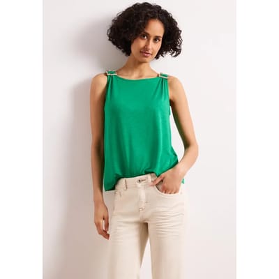 Top met ronde hals en schouderdetails