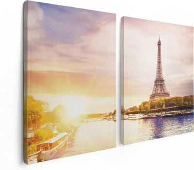Artaza Canvas Schilderij Tweeluik Eiffeltoren In Parijs Aan Het Water - 120x80 - Foto Op Canvas - Canvas Print