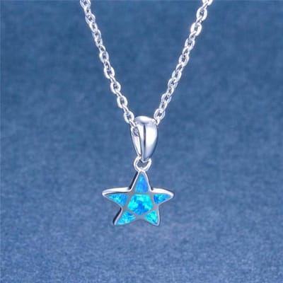 Schattige Vijfpuntige Ster Hanger Wit Blauwe Opaal Kettingen Voor Vrouwen 925 Zilver Geboortesteen Boho Sieraden Mode Pentagram Ketting 45cm gray