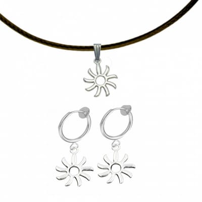 2-Delige set Ketting met klem oorbellen zilverkleurige zon - Charme Bijoux