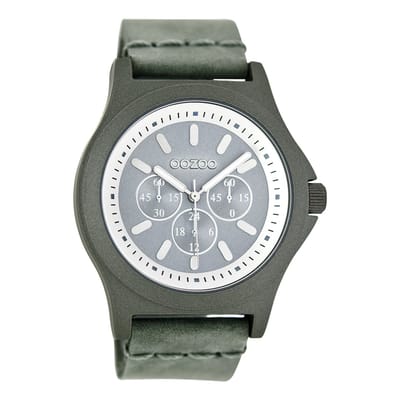 OOZOO Timepieces - Groen grijze horloge met groen grijze leren band - C6513