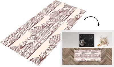 Keukenloper - Loper keuken - Huizen - Patronen - Abstract - 120x50 cm - Keukenloper vinyl