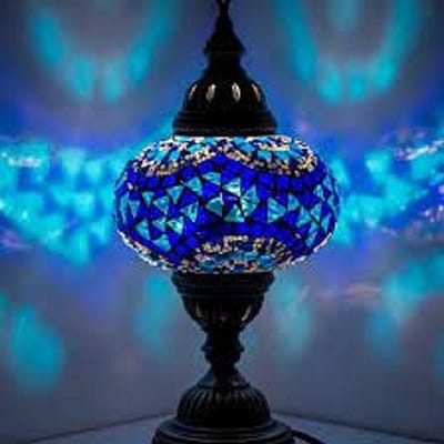 Turkse lamp - mozaïek tafellamp 13 cm blauw - 1 stuk - handgemaakt en uniek