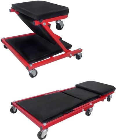 NAIZY 2-in-1 werkplaatsrolplank, opvouwbare montagerolplank, werkplaatsbank, montagebank met 360° zwenkwielen, montagekruk, tot 150KG