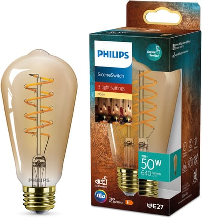 Philips Deco LED - SceneSwitch - 50W - E27 fitting - ST64 Edison lampvorm - Amberkleurige lamp