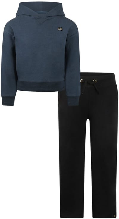 Koko Noko - Basic collection - Biologisch katoen - Kledingset - 2 delig - Joggingbroek Zwart - Sweater navy met capuchon- Maat 92