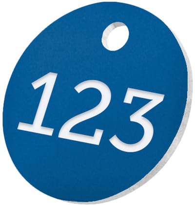 CombiCraft ronde sleutellabels of nummerplaatjes van acrylaat blauw 25 mm met gat - 1 t/m 50