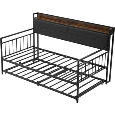 VEVOR Twin-Size Daybed Frame, Daybed Sofa Bed met Uitschuifbed, Platform Bed Frame met Laadstation & Metalen Lattenbodem voor Woonkamer, Slaapkamer, Logeerkamer, Zwart