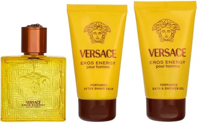 Ensemble Versace: Eros Energy, Eau De Parfum, Pour Homme, 50 ml + Eros Energy, Gel Douche, 50 ml + Eros Energy, Apaisant, Baume Après-Rasage, 50 ml