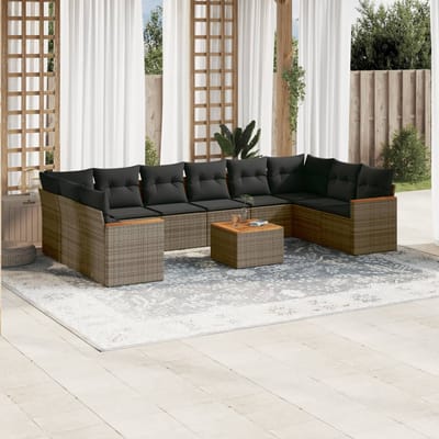 vidaXL - 11-delige - Loungeset - met - kussens - poly - rattan - grijs