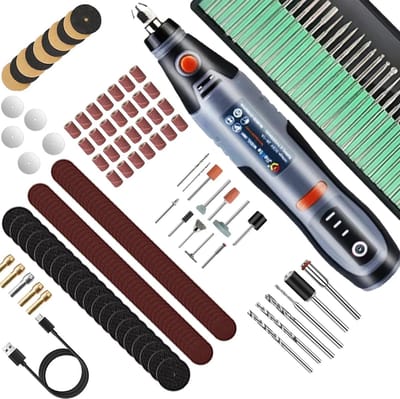 FIBILA Graveerpen - Mini Boor en Graveren Pen - Graveerpennen - Graveerset - Graveerpen Draadloos - Elektrisch Dremel Gereedschap - DIY Set met Accessoires - Draadloze Boormachine voor Houtbewerking, Sieraden en Hobbyprojecten - Geel