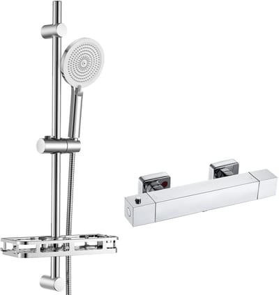 Auralum Max Doucheset - Thermostatische Douchekraan - 38°C Veiligheidsfuncties - 4 Standen Handdouche - 70 cm Glijstang - Met Zeepschaal - Verstelbaar Glijstang - Waterbesparend - Chroom