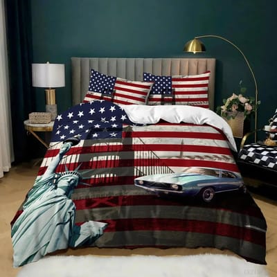 Nationale Vlag Dekbedovertrek Collectie King Size Creatieve Amerikaanse Vlag Beddengoed Collectie Voor Tieners Volwassenen Microvezel Enkele Dubbele Dekbedovertrek AU Double(180x210cm)