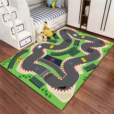 3D Printen Kind Speelmat Stadsverkeerskaart Groot Oppervlak Vloerkleed Tapijt voor Woonkamer Slaapkamer Kinderen Spelen Antislip Vloerdecor Mat Cadeau 40x60cm (16x24in) green