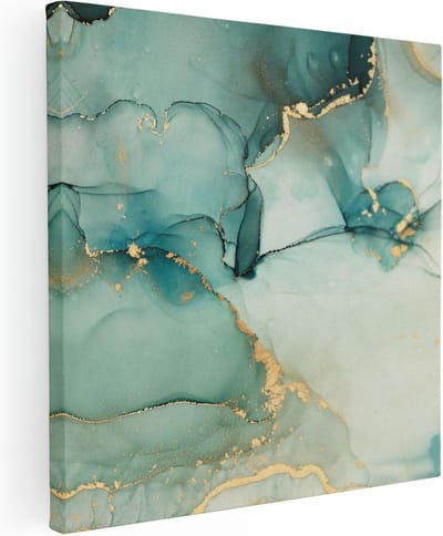Artaza Canvas Schilderij Abstract Goud - 30x30 cm - Klein - Muurdecoratie Woonkamer - Wanddecoratie Groen - Kamer Accessoires