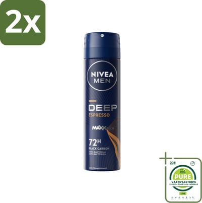 NIVEA MEN - Deodorant Spray - Deep Espresso - 150 ml - Voordeelverpakking - 2 stuks - Anti-transpirant spray - Zweetbehandeling