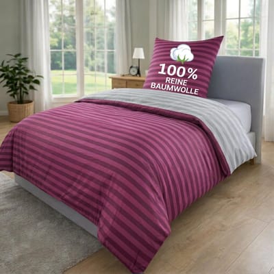 Dailygoods- Beddengoed 135 x 200 cm - 2-delige Set - Dekbedovertrek/ Kussensloop - Katoen - Ademend/ Wasbaar - Gestreept/ Omkeerbaar