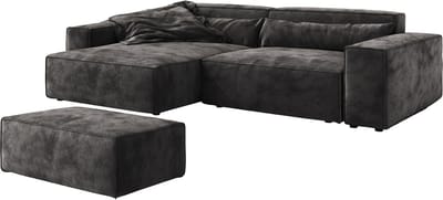 Hoekbank Sirpio XL 270x170 cm microvezel zwart recamiere variabele met kruk