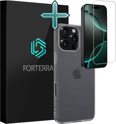 Hoesje Met Screenprotector - Geschikt voor Apple iPhone 16 Pro - Sterk & Shockproof - Telefoon Hoes - Back Cover - Siliconen Case - Transparant