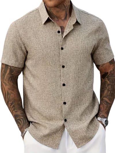 Livano Linnen Blouse Heren - t shirt - Polo - Overhemd - Shirt - Zomer - Ibiza Stijl - Abrikoos - Maat S