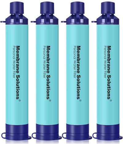 Persoonlijke Waterfilter - Waterfilter Outdoor - Set van 4 - Outdoor Waterfilter Rietje - Drinkwaterfilter - 5000 Liter - 0.1 Micron - Voor Wandelen, Kamperen & Reizen - Noodpakket Survival - BPA-Vrij - Survival Kit - Blauw