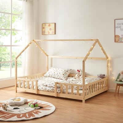 Kinderbed met valbescherming 140x200 cm van hout