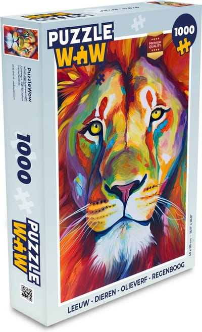 Puzzel Leeuw - Dieren - Olieverf - Regenboog - Legpuzzel - Puzzel 1000 stukjes volwassenen