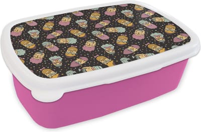 Broodtrommel Roze - Lunchbox - Brooddoos - Patronen - Baard - Gezicht - Jongens - Kinderen - Kids - 18x12x6 cm - Kinderen - Meisje