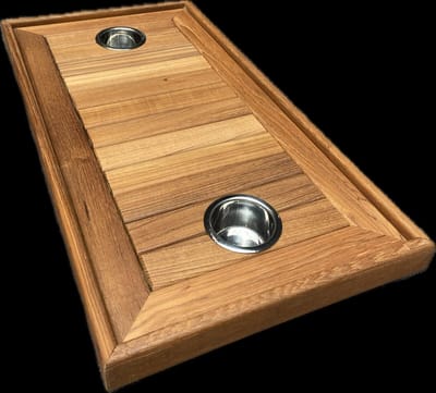 Funmaxx Teakhouten boottafel - wijn tafel met opstaande rand - rvs bekerhouders