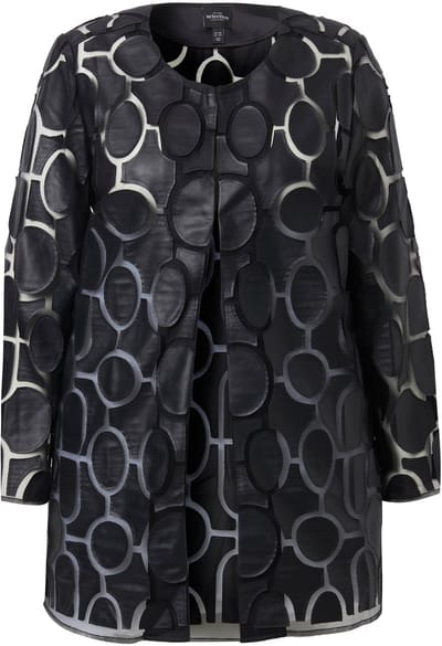 Ulla Popken - Dames - Jas leerlook A-lijn ronde hals haaksluiting - Zwart - Maat 42+